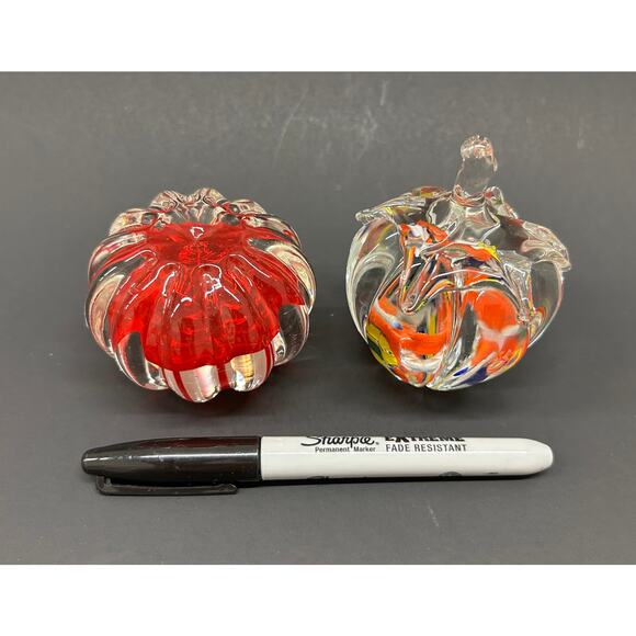 Art Glass Paperweights, Harvest Theme Confetti and Crimson, VTG Japan Lot of 2 - Picture 9 of 9